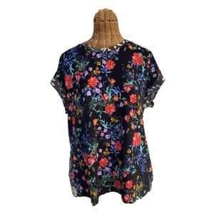 Johnny Was Black Floral Short Sleeve Tee